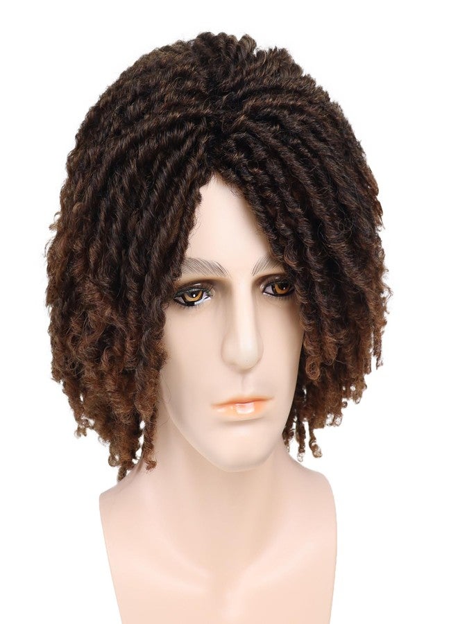 GNIMEGIL Ombre Brown Dreadlocks Wigs for Men Medium Length Afro Hairstyle Fake Braids Wig with Bangs in Synthetic Hair T1B/30 Color Dreads Wig Braided 14 inch - Image 2